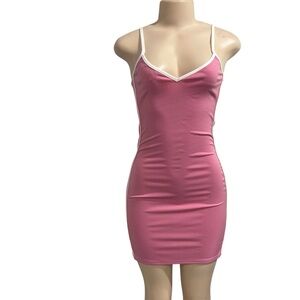Pink and White Women's V neck Dress